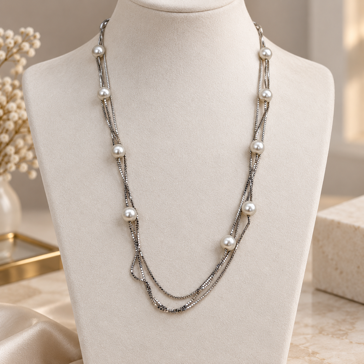 Pearl Elan – Triple Mala Necklace