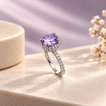 Amethyst Halo Solitaire Ring