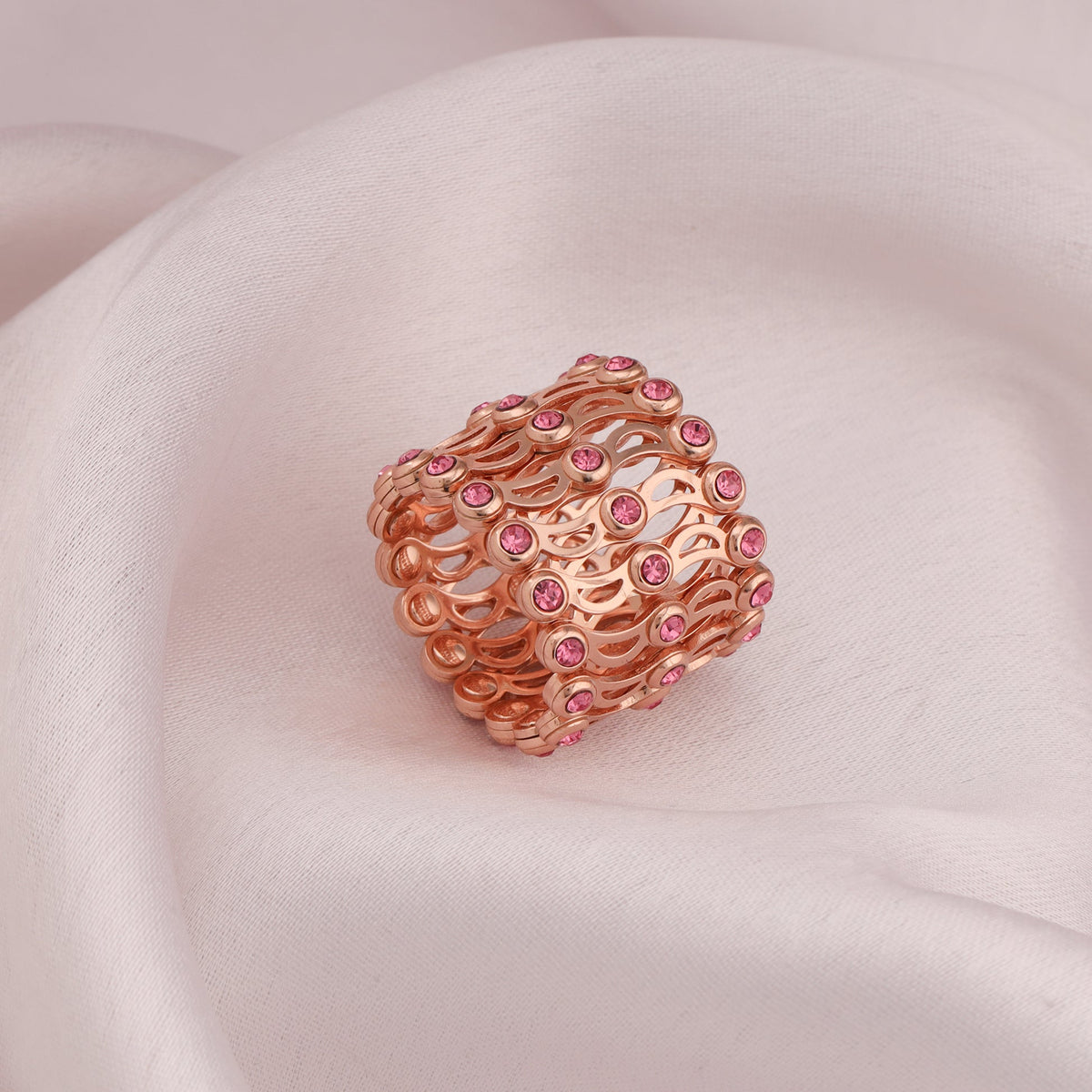 Rose Gold Supple Bracelet with Royal Pink Stones
