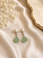 Freshwater Pearl &amp; Carved Leaf Earrings